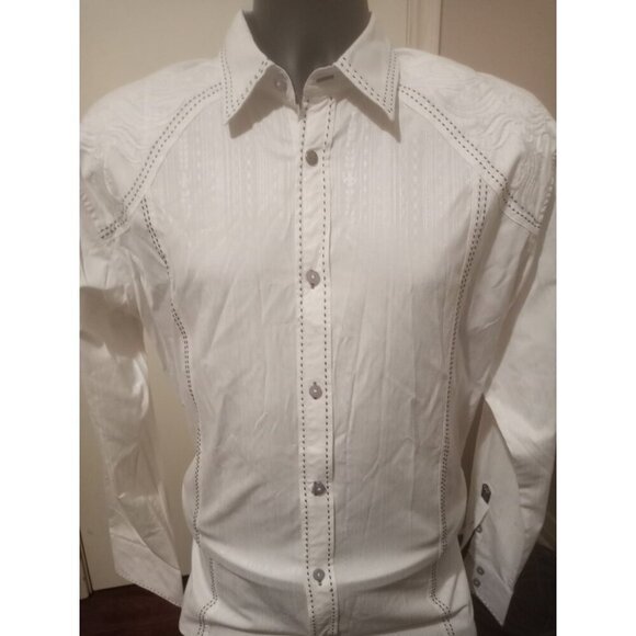 ROAR Buckle Enough Excuses Mens White Embroidered Long Sleeve Button Shirt Large - Picture 1 of 15